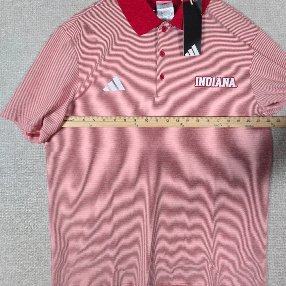 Adidas Indiana Hoosiers Mens Large Red White Striped Ottoman Polo Shirt JV8350